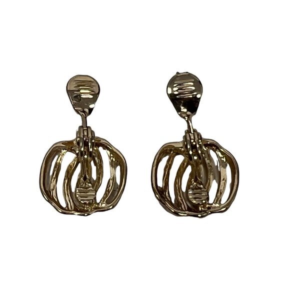 HMN Earrings Shiny Gold Tone Intertwined Ovals Vintage Clip On - Picture 5 of 10